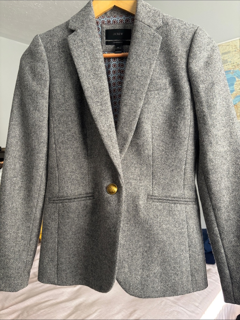 J. Crew Gray Herringbone Single-Button 100% Wool Blazer, NWOT, SZ- 00